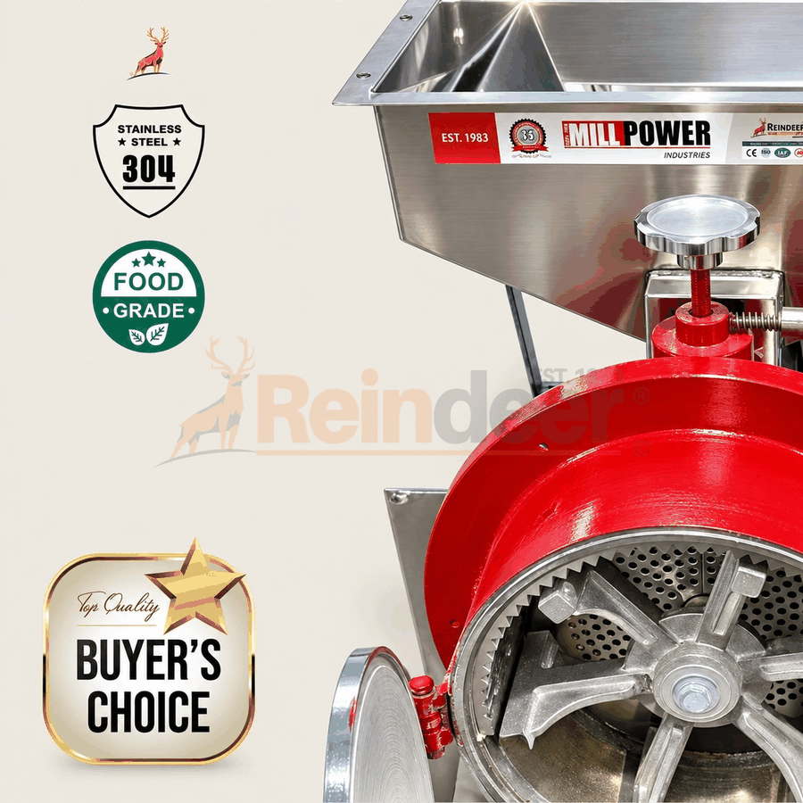 Precio de atta chakki de 100 kg por hora - tolva de acero inoxidable primer plano - reindeer machinery