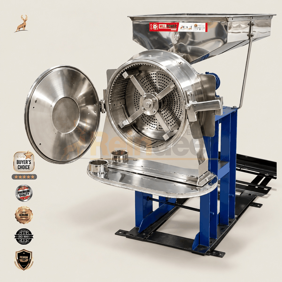 Molino de harina de 7.5 hp - vista lateral - Reindeer Machinery