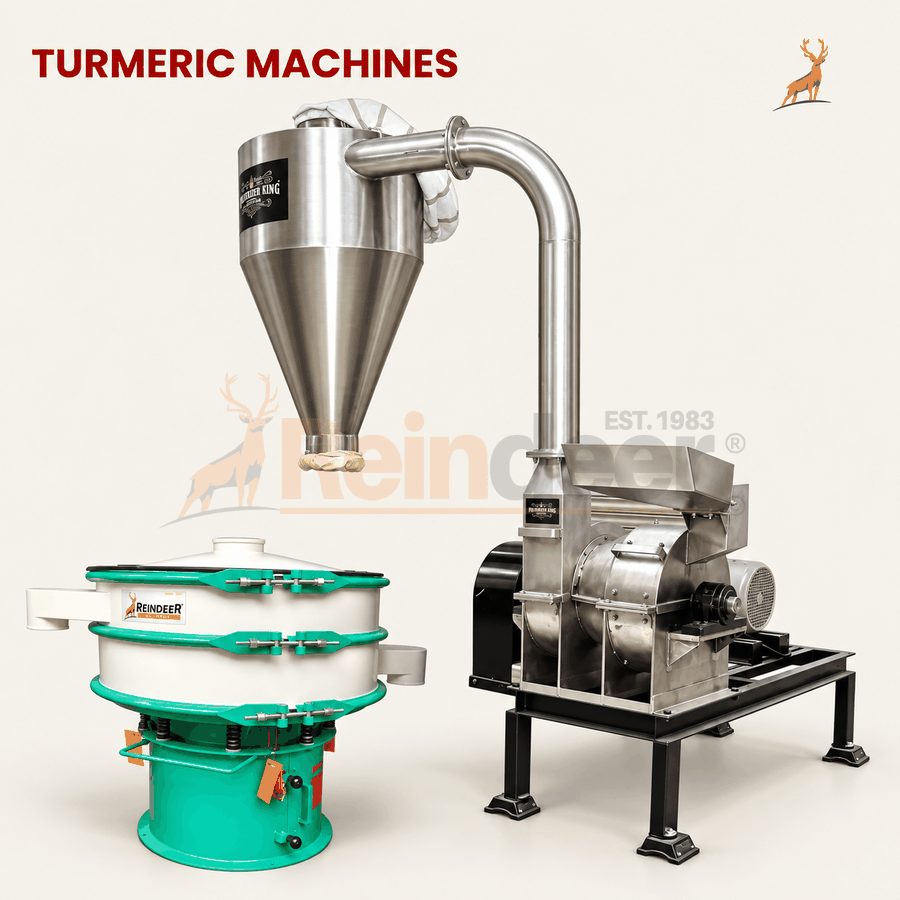 haldi pisne ki machine - máquina ss304 con zaranda vibratoria - reindeer machinery