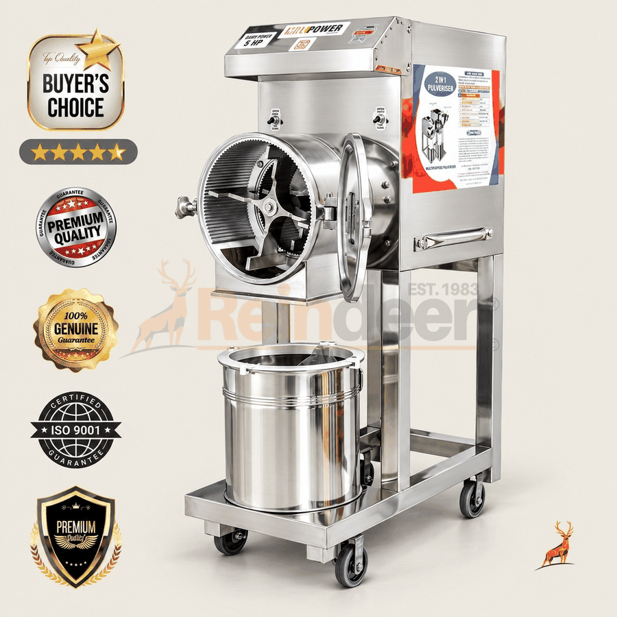 atta chakki de 3 hp – vista frontal de doble cámara – Maquinaria Reindeer